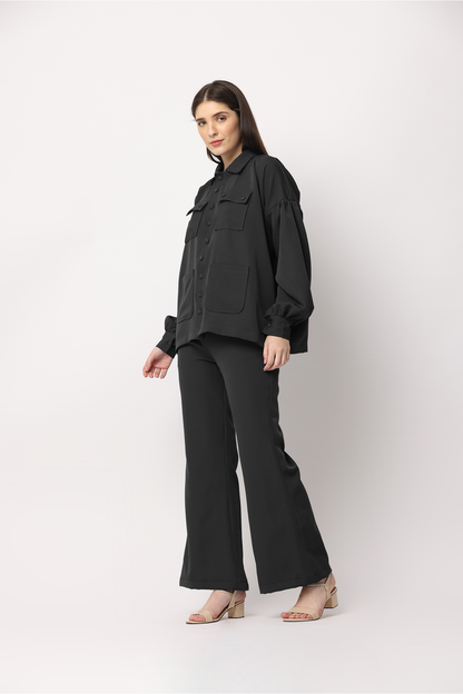 Oversized shirt and flared trouser co-ord set