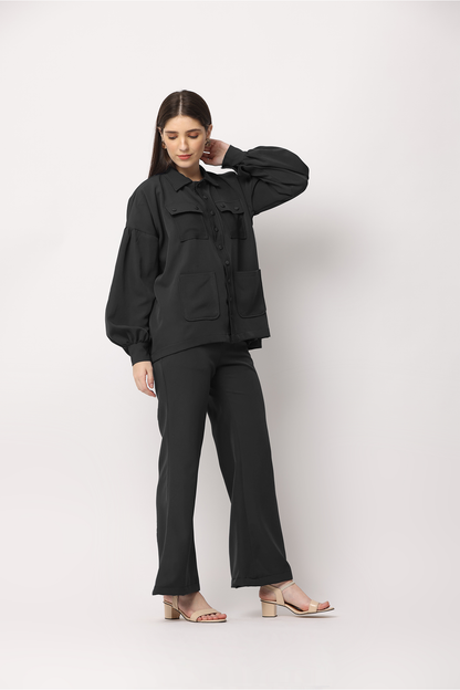 Oversized shirt and flared trouser co-ord set