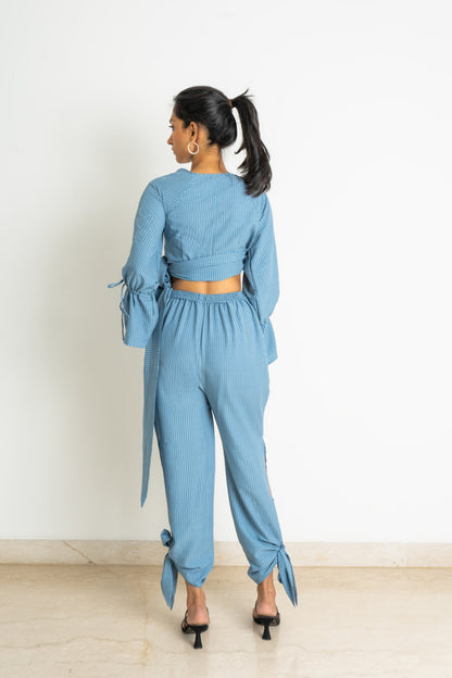 Summer tie detail crop top and trouser co-ord set