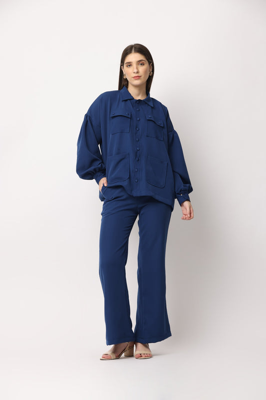 Oversized shirt and flared trouser co-ord set