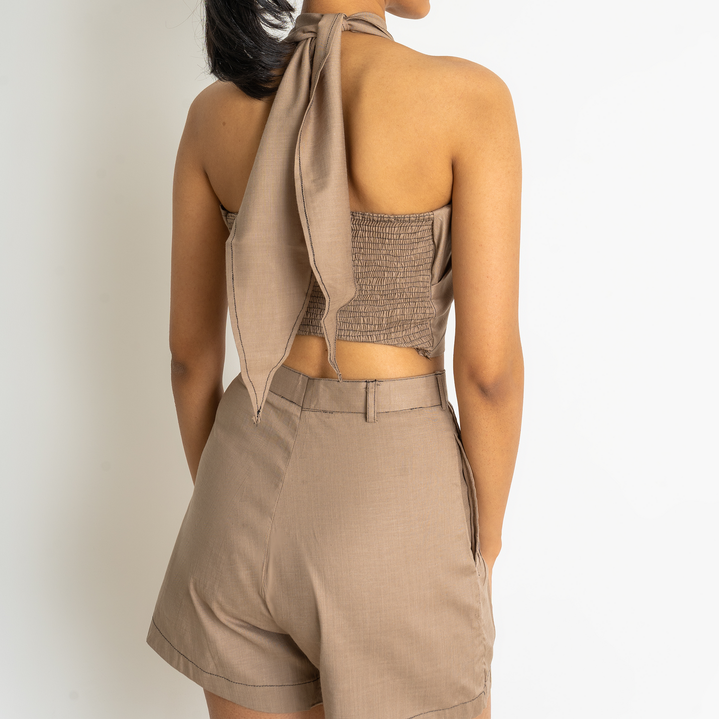 Linen halter neck top and shorts set