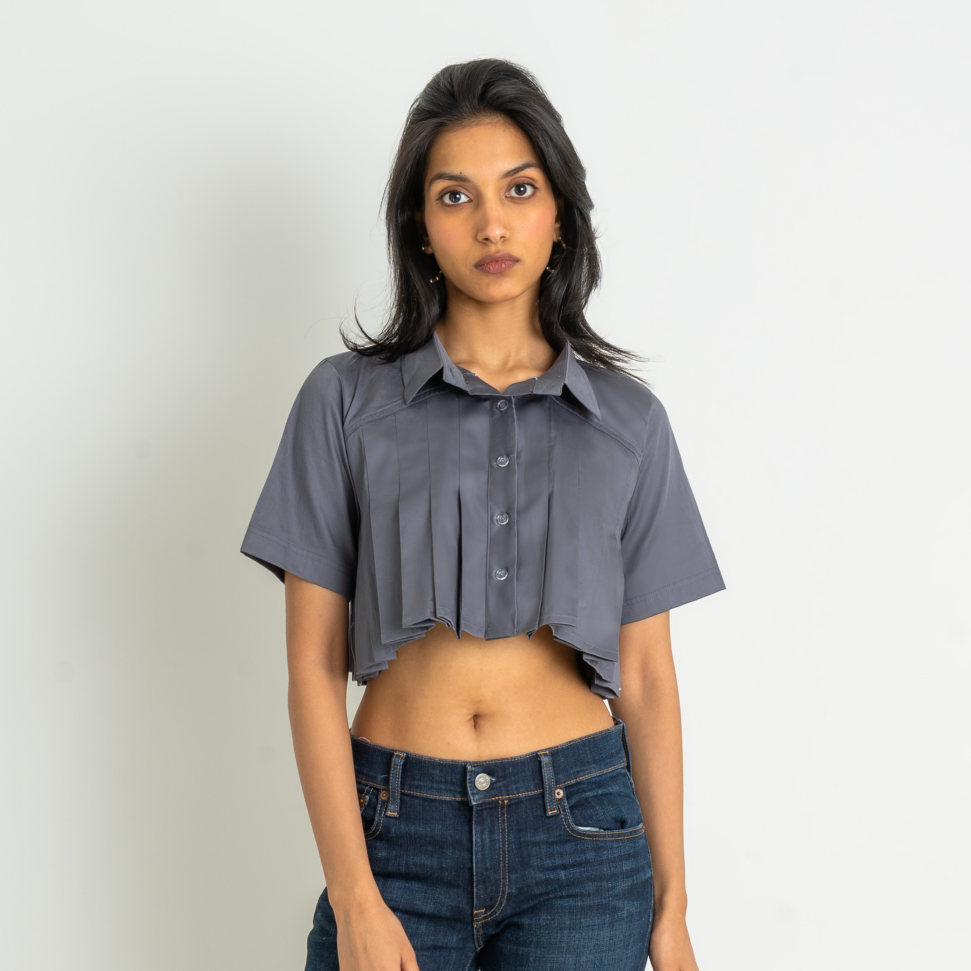 Cotton Pleated Cropped Shirt